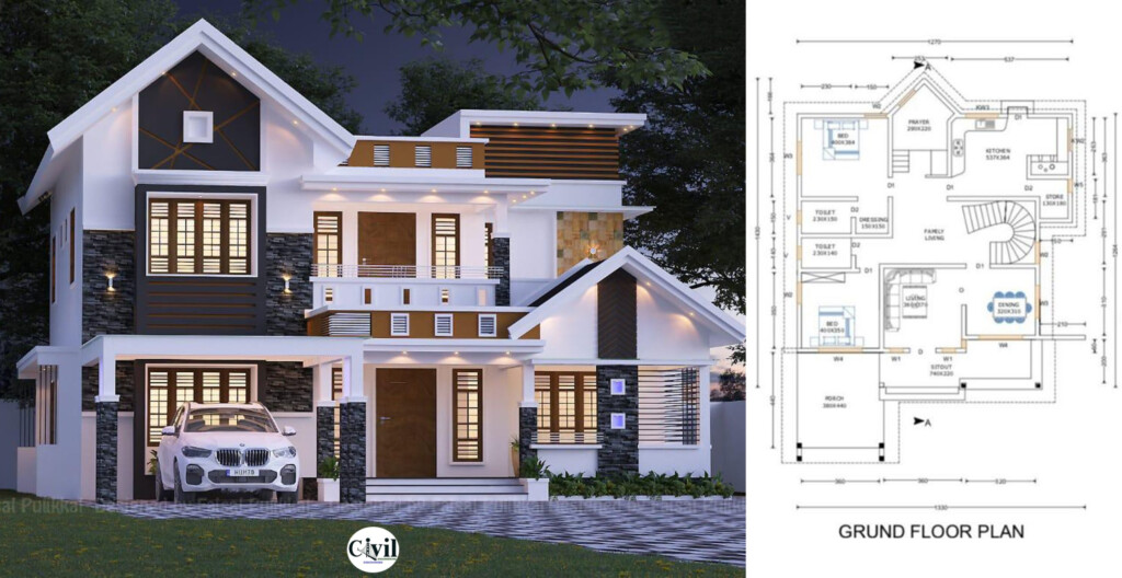 2400 Sq Ft 4BHK Contemporary Style Two Storey House And Free Plan  - 2400 SQ FT Modern House Plans