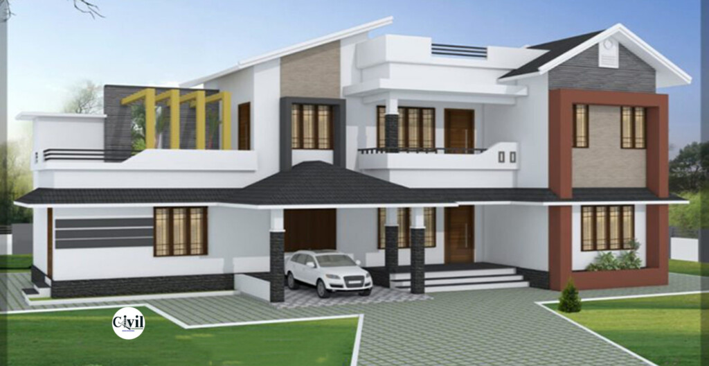 2400 Sq Ft 5BHK Contemporary Style Two Storey House And Free Plan  - 2400 SQ FT Modern House Plans