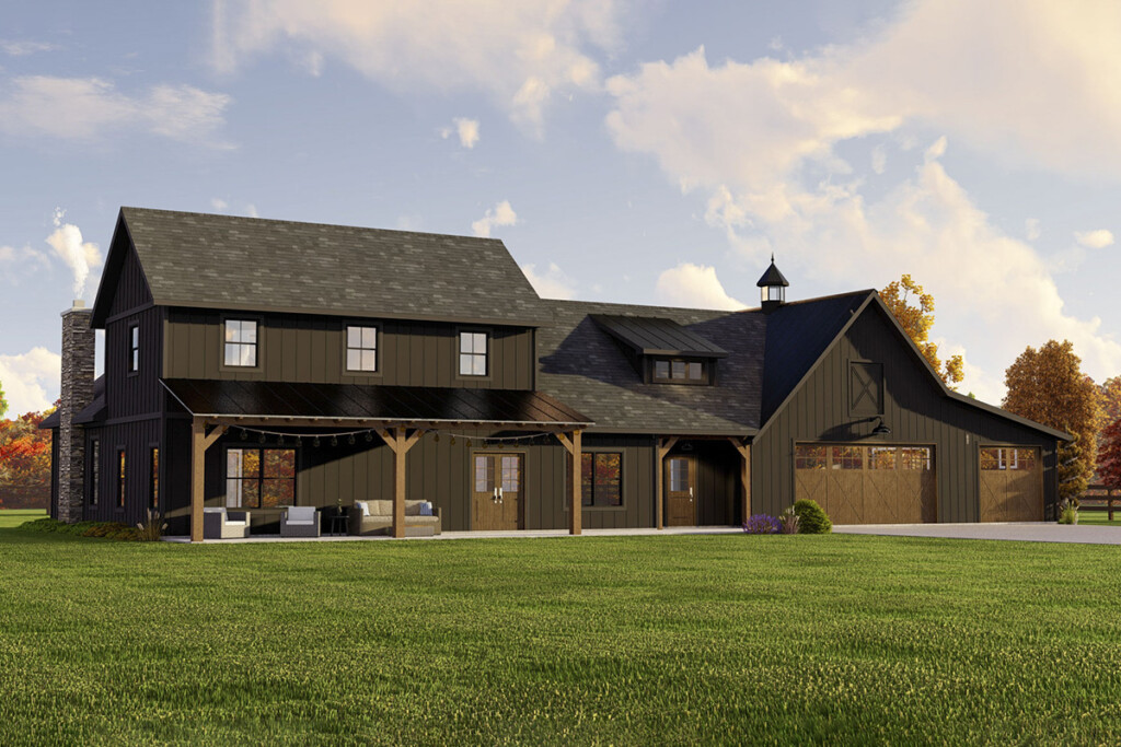 2400 Square Foot Rustic 3 Bedroom Farmhouse Plan With Barn Style Garage  - 3 Bedroom 2400 SQ FT House Plans