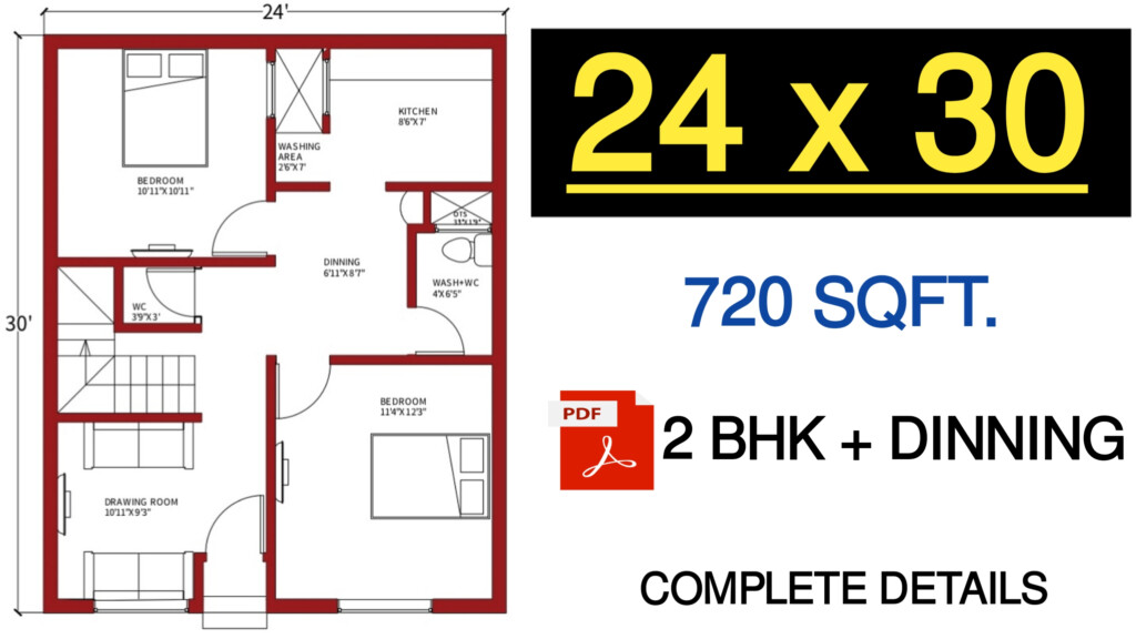 24x30 2 Bedroom House Plans With Pdf 24 30 Perfect House Plan West  - 720 SQ FT 2 Bedroom House Plans