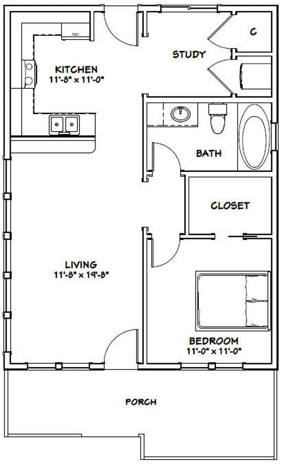 24x32 House 1 bedroom 1 bath 768 Sq Ft PDF Floor Plan Instant Download  - 768 SQ FT House Plans