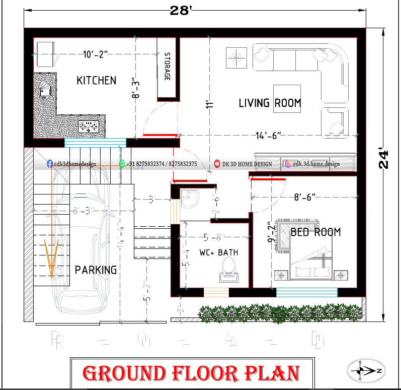 25 25 1Bhk Small House Plan 625 Sq Ft House Plan With Car Parking  - 625 SQ FT House Plan