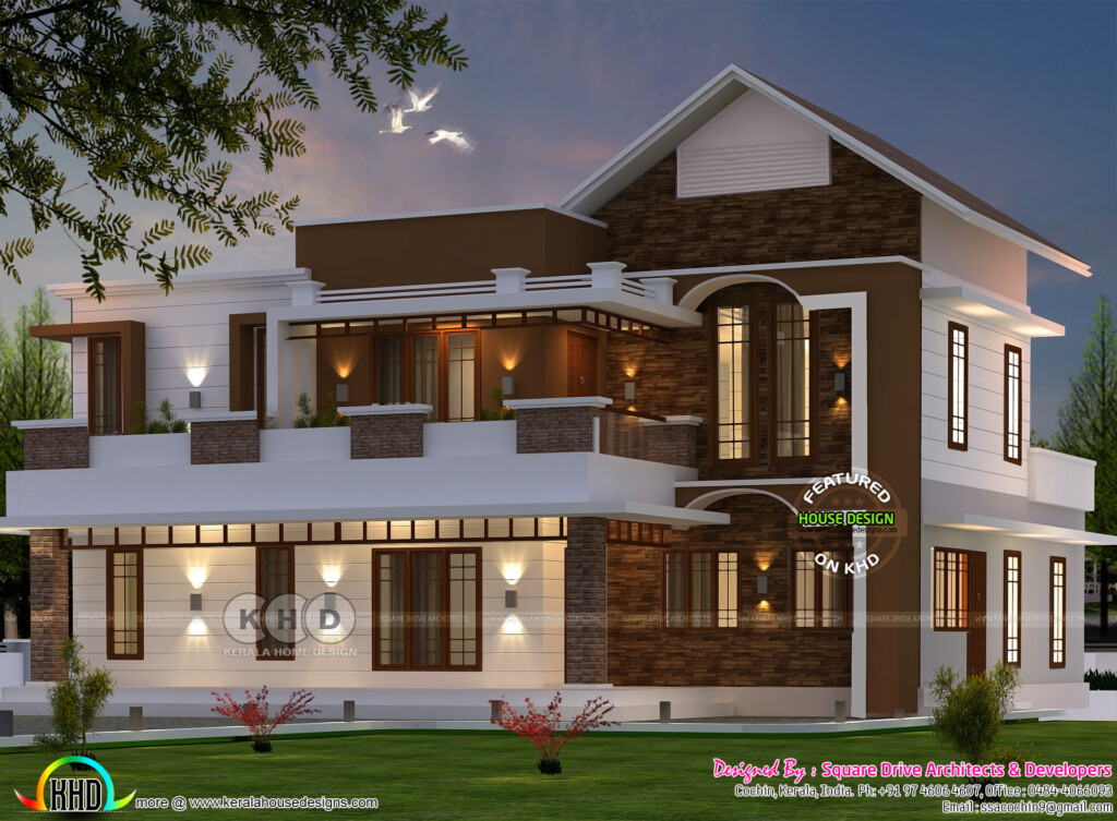 2700 Square Feet 4 Bedroom Mixed Roof Modern House Kerala Home Design  - 2700 SQ FT House Plans 4 Bedroom