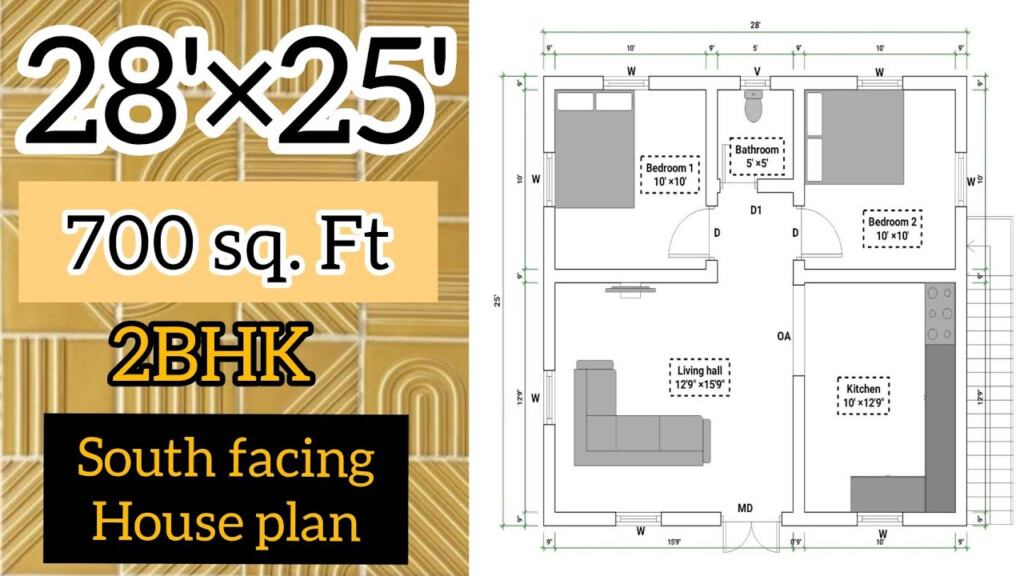 28 25 700 Sq Ft 2BHK South Facing House Plan SA House  - 700 SQ FT House Plans South Facing