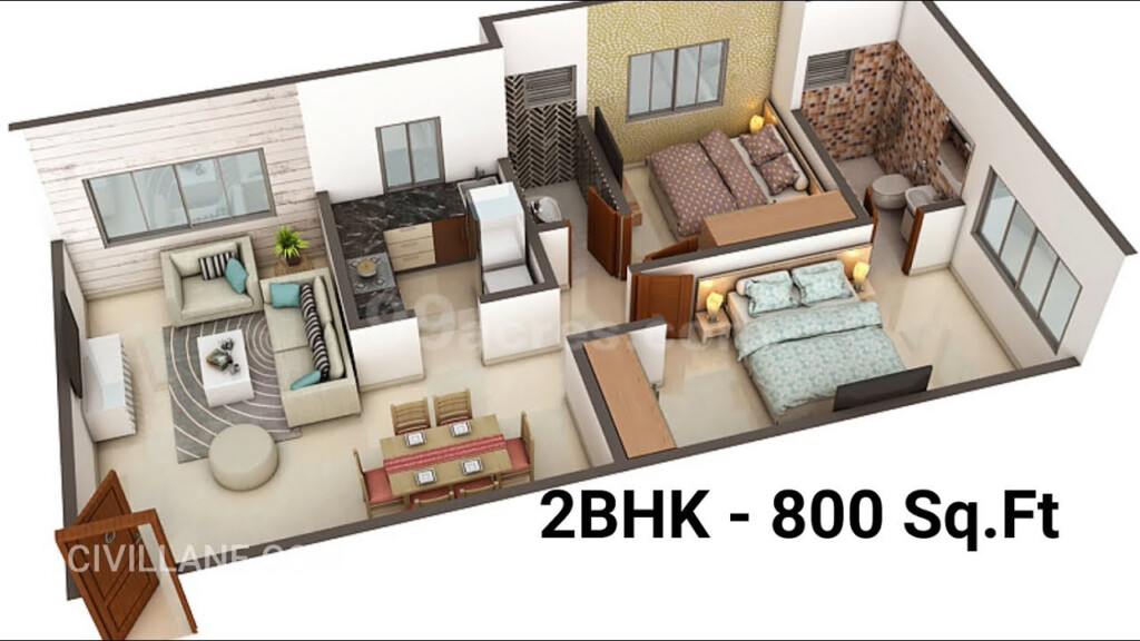 2BHK House Interior Design 800 Sq Ft By CivilLane YouTube - 2Bhk House Plans 800 SQ FT