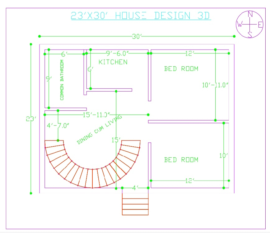 2BHK House Plan 23 30 690 Sq Ft - 690 SQ FT House Plans