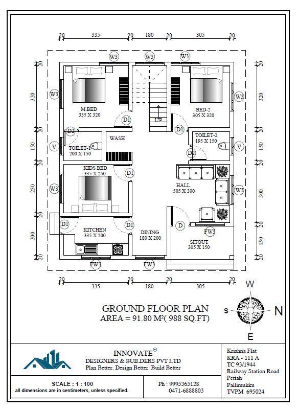 3 Bedroom Low Cost Home Design In 1073 Square Feet With Free Plan  - 1073 SQ FT House Floor Plan