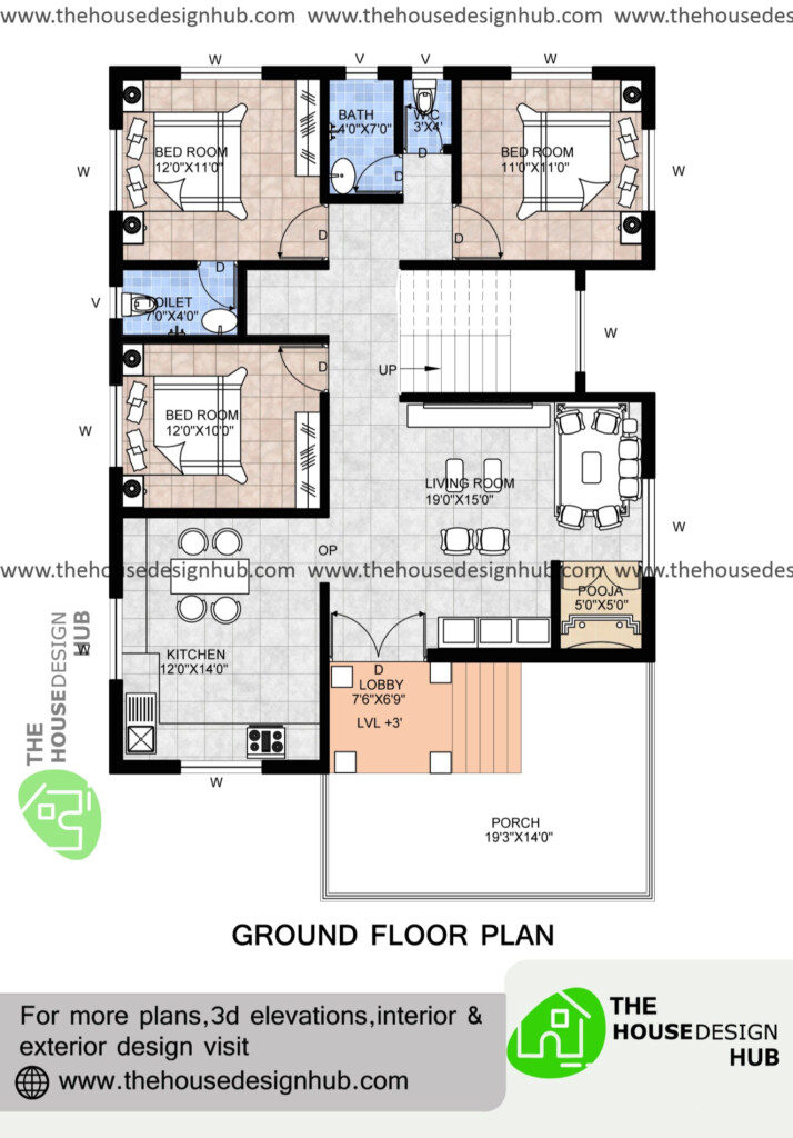 3 BHK House Plan In 1200 Sq Ft Free House Plans Bedroom House Plans  - 1200 SQ FT House Plan 3 Bedroom