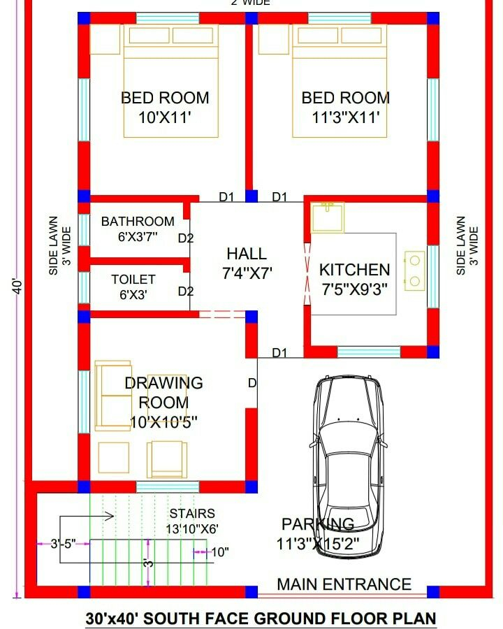 30 40 House Plan 30 40 House Plan South Facing 1200 Sq Ft House Plans  - 1200 SQ FT South Facing House Plans