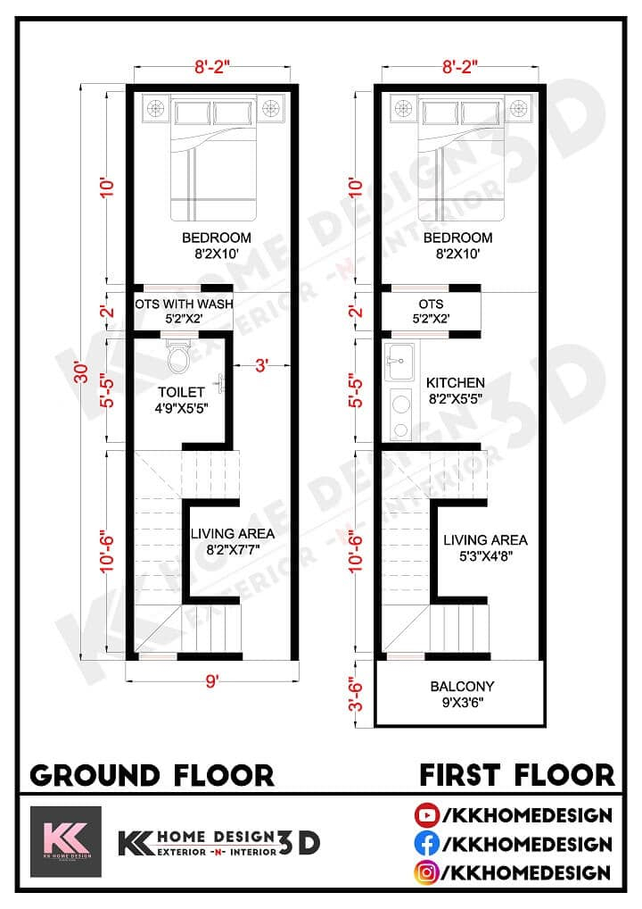 30 Gaj House Plan Chota Ghar Ka Naksha 9x30 Feet House Plan 270  - 270 SQ FT Two Bedroom House Plans