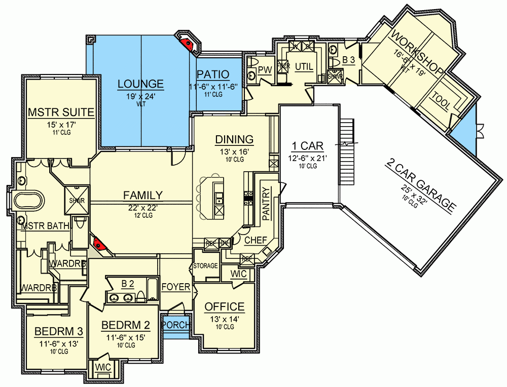 3000 Square Foot Mid Century Modern House Plan With Outdoor Lounge  - 3000 SQ FT House Plans With Photos