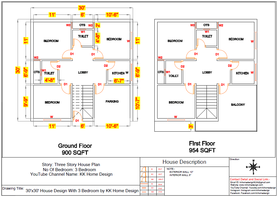 30x30 Feet Morden House Plan 3BHK 900 SQFT Home Design With Car  - 3Bhk House Plan In 900 SQ FT