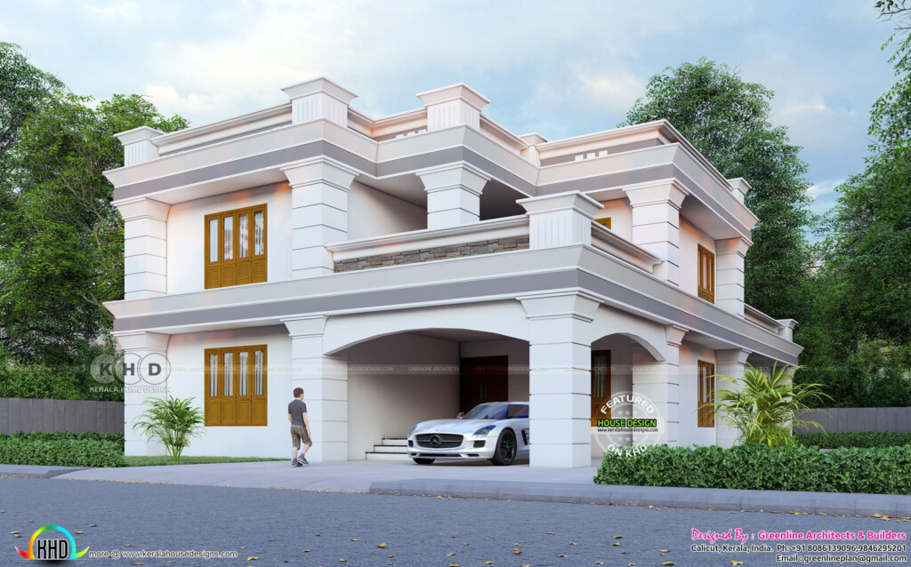 3200 Sq ft Flat Roof Style House Plan Kerala Home Design And Floor  - 3200 SQ FT House Plans Kerala