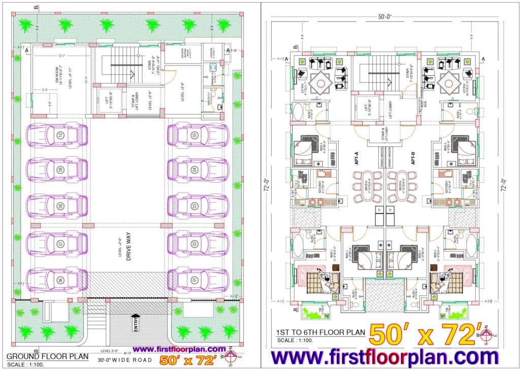 3600 Square Feet 50 72 House Plan With 7 Storey Apartment Building  - 3600 SQ FT House Floor Plan