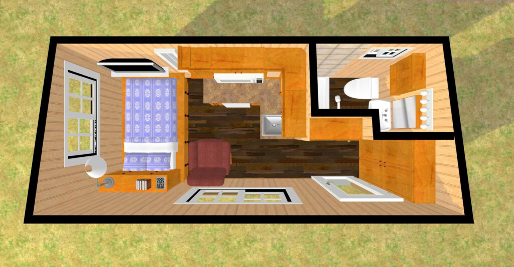 3D Top View Of 144 Sq Ft Hideout Cozy House Large Homes Small House - 144 SQ FT House Plans