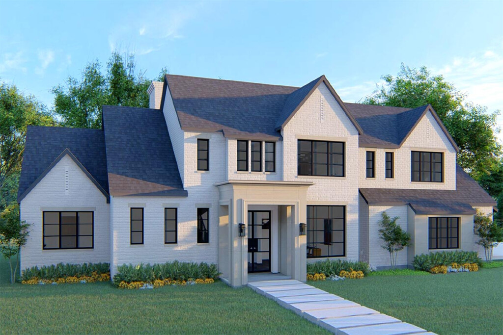 4 Bed 4000 Square Foot Transitional Home Plan With Painted Brick  - 4000 SQ FT House Plans Designs