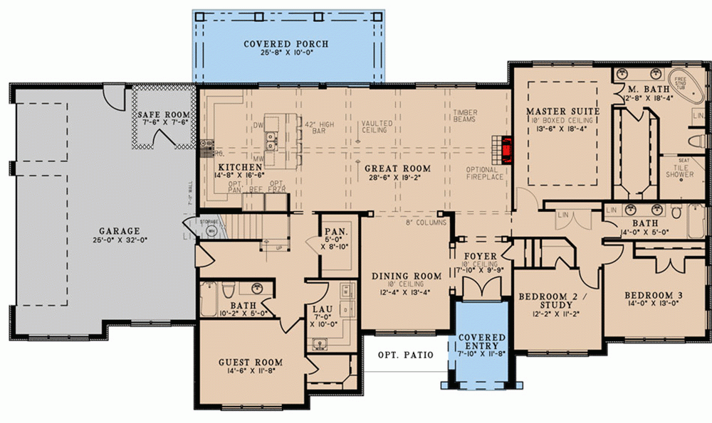 4 Bed House Plan Under 2800 Square Feet With A Vaulted Great Room And  - 2800 SQ FT House Plans With Bonus Room