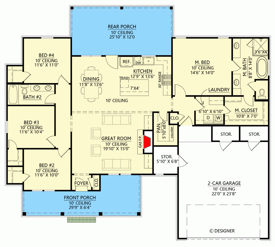 4 Bed Modern Farmhouse Plan Under 2000 Square Feet 56532SM  - 4 Bedroom House Plans Under 2000 SQ FT