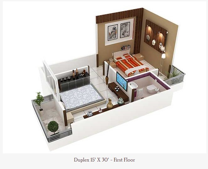 450 Square Feet Double Floor Duplex Home Plan Acha Homes - 2 Bedroom 450 SQ FT House Plans