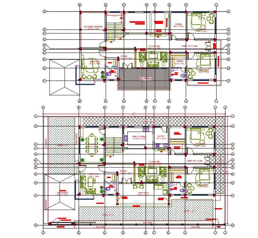 5000 Square Feet House Plan With Center Line AutoCAD Drawing DWG File  - House Plan For 5000 SQ FT Plot