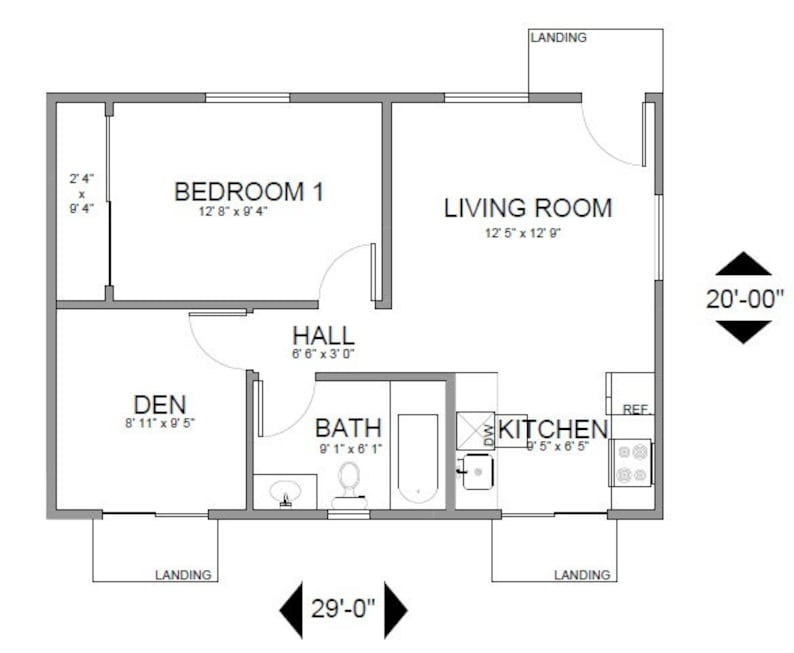 580 Square Foot 2 Bed 1 Bath House Construction Plans For Sale PDF  - 580 SQ FT House Plan