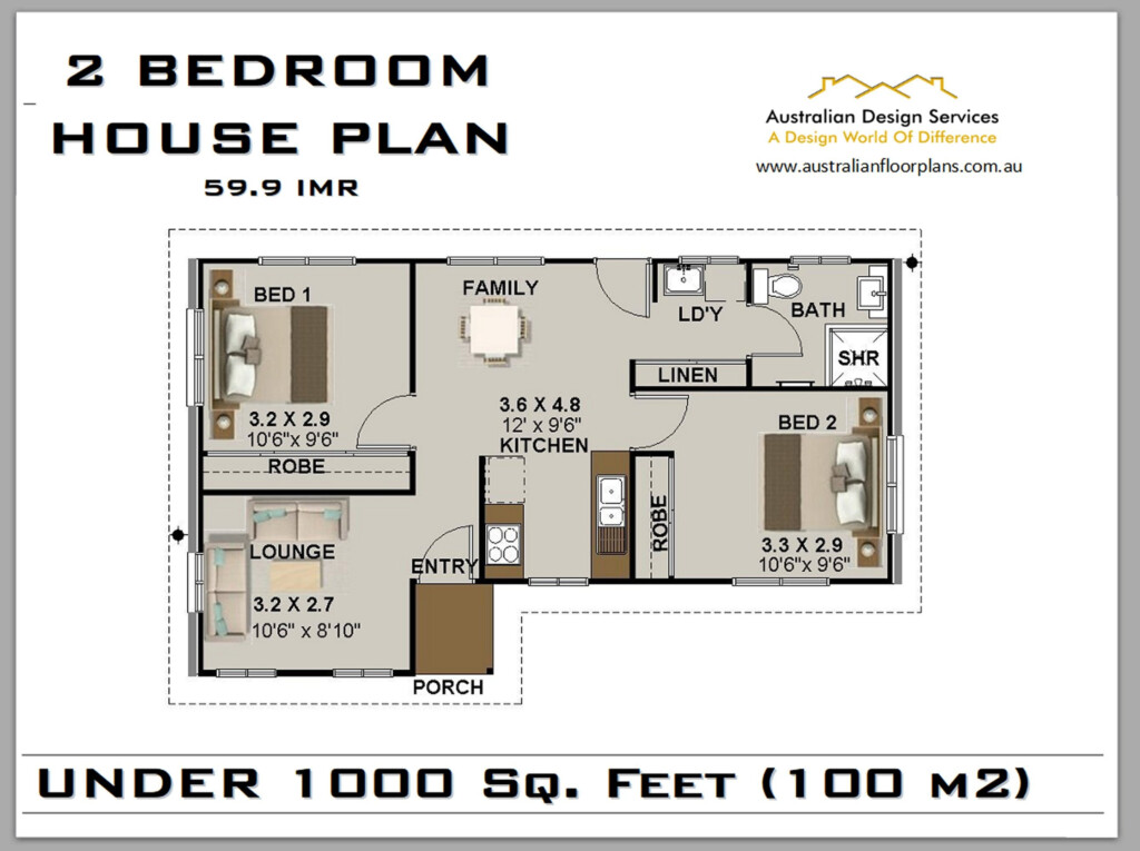 59 9 IMR House Plan Under 1000 Sq Foot 2 Bedroom House Plan 2 Bedroom  - House Plans Under 1000 SQ FT