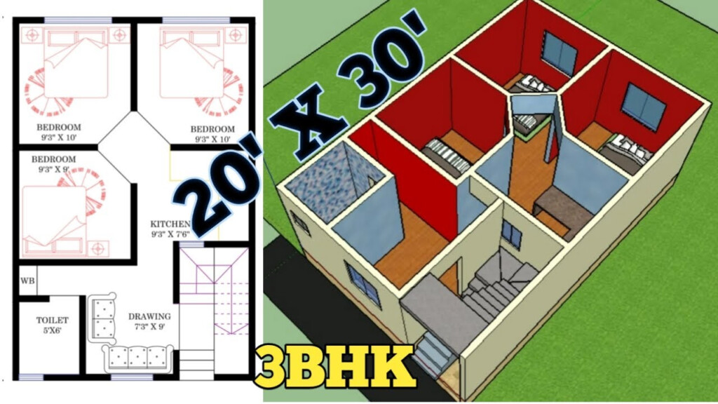 600 Sqft 3bhk House Plan 20X30 Feet House Plan 20 30 House Design  - 600 SQ FT House Plan 20 30