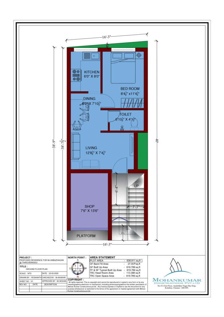 700 Sq ft House Plan Mohankumar Construction Best Construction Company - 700 SQ FT House Plans North Facing