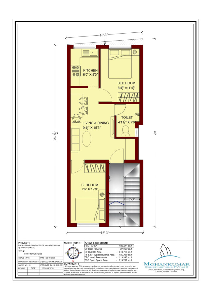 700 Sq ft House Plan Mohankumar Construction Best Construction Company - 700 SQ FT House Plans South Facing