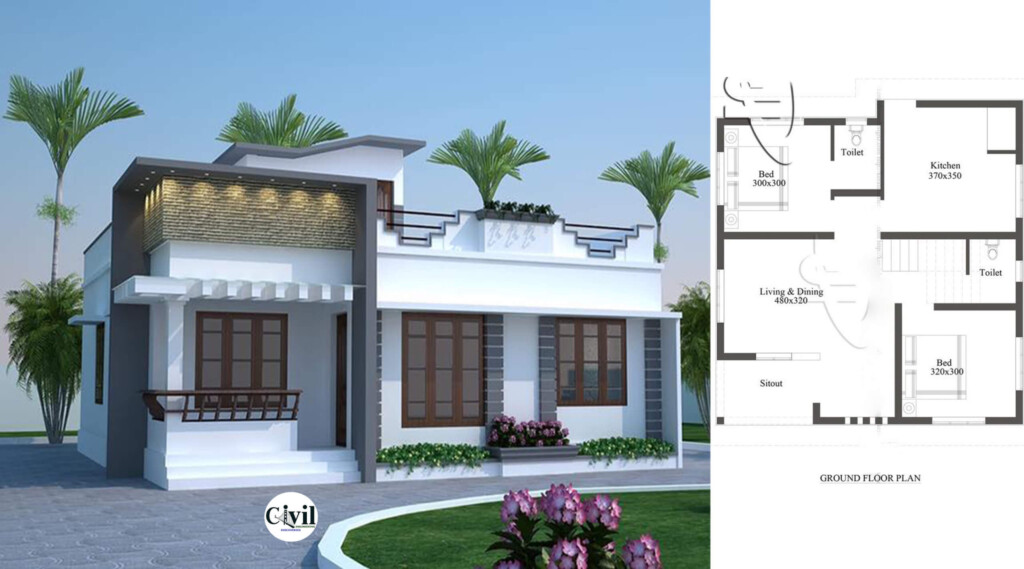 750 Sq Ft 2BHK Single Floor Modern House And Plan Engineering Discoveries - House Plan For 750 SQ FT