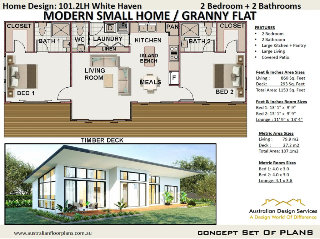 79 9m2 Or 860 Sq Foot Modern 2 Bedroom House Plan Small Etsy - 860 SQ FT House Plan