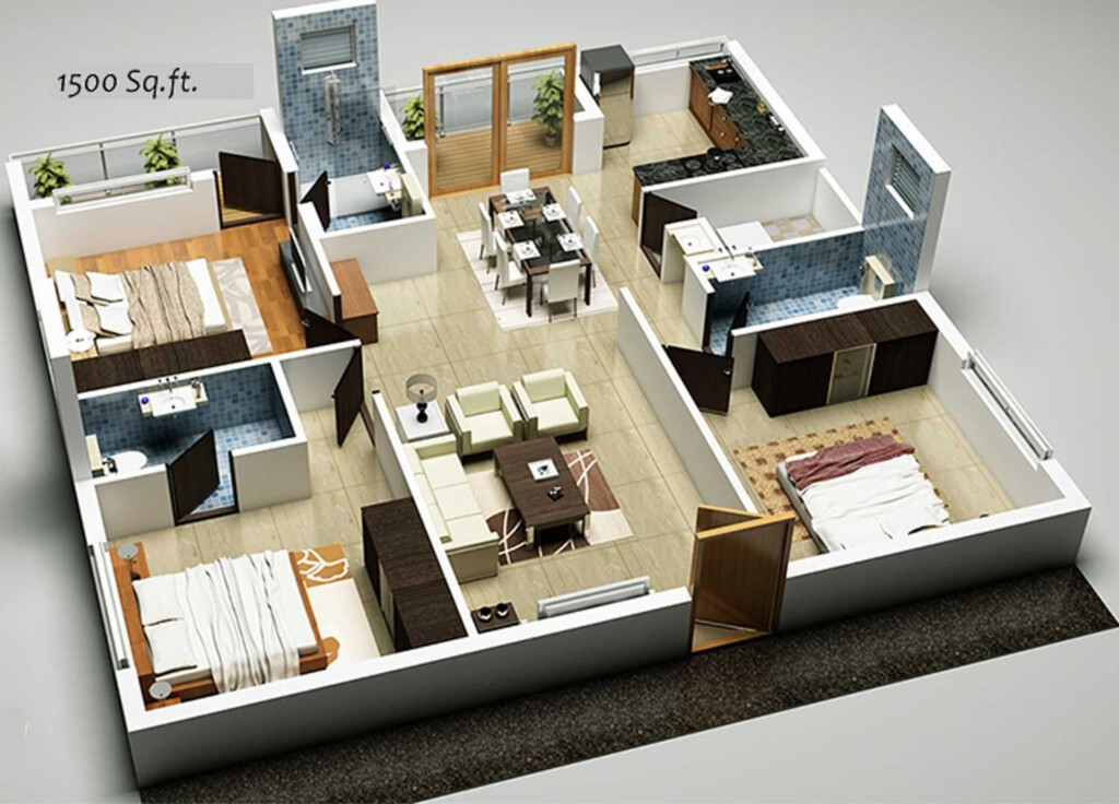 80 Captivating 1500 Sq Ft 3bhk House Plan Not To Be Missed - 3 Bedroom House Plan 1500 SQ FT