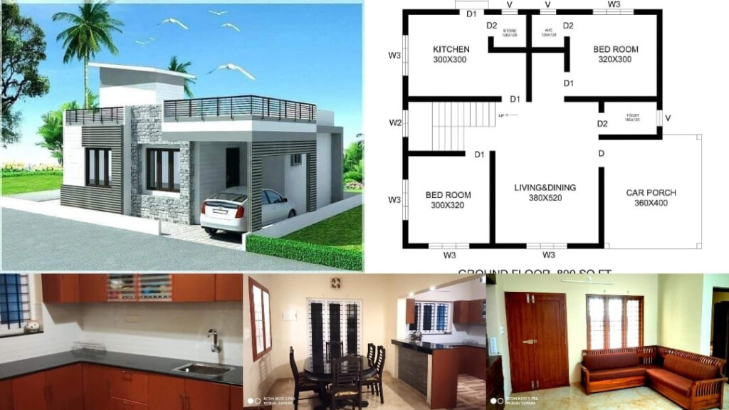 800 Sq Ft 2 Bedroom Contemporary Style Single Floor House And Plan  - 800 SQ FT Contemporary House Plans