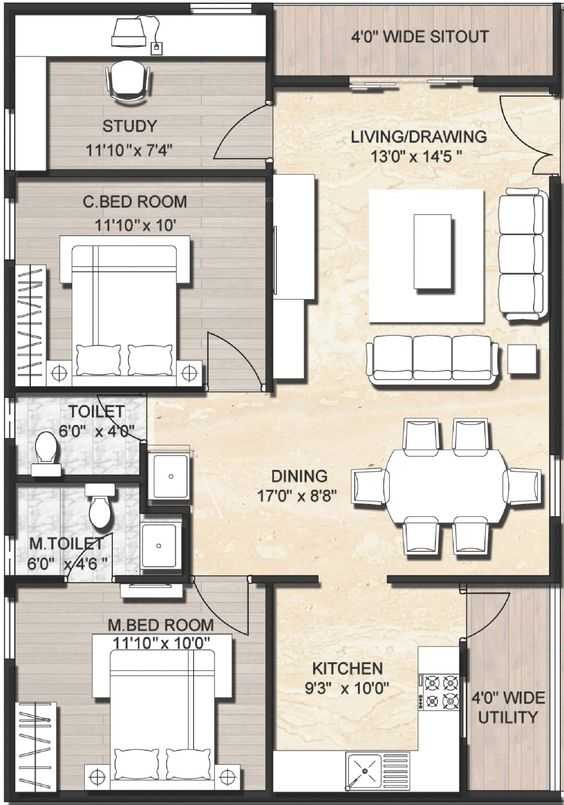 800 Sq Ft House Plan Designs As Per Vastu - 800 SQ FT House Plans 2 Bedroom South Facing