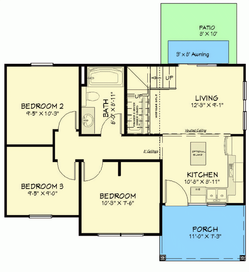 800 Square Foot ADU Country Home Plan With 3 Beds 430829SNG  - 800 SQ FT House Plan 3D