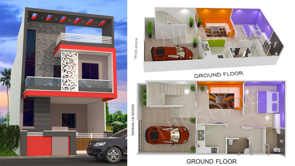 800sqft House Plan Car Parking With 20X40 Front 3d Elevation YouTube - 800 SQ FT Duplex House Plans With Car Parking