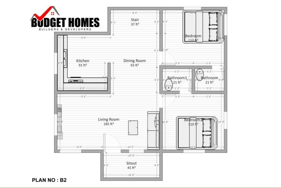 840 Sq Ft 2BHK Modern Single Floor House And Free Plan 13 Lacks Home  - 840 SQ FT House Plan