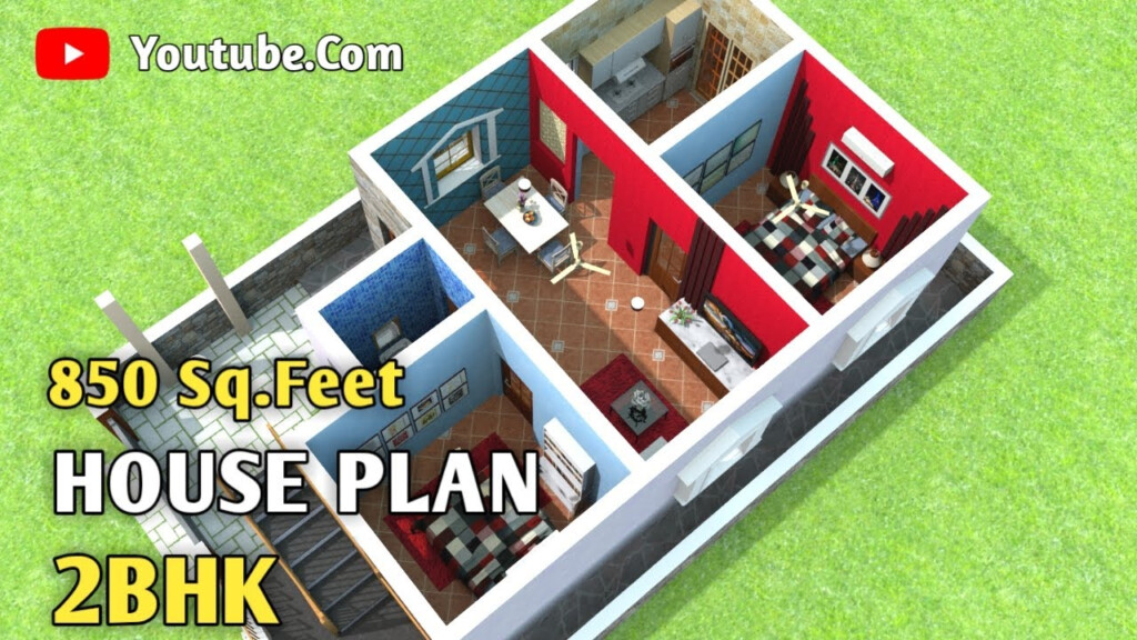 850 Sq Feet House Plan Single Storey House 2 Bedroom House Design  - 850 SQ FT House Plan And Elevation