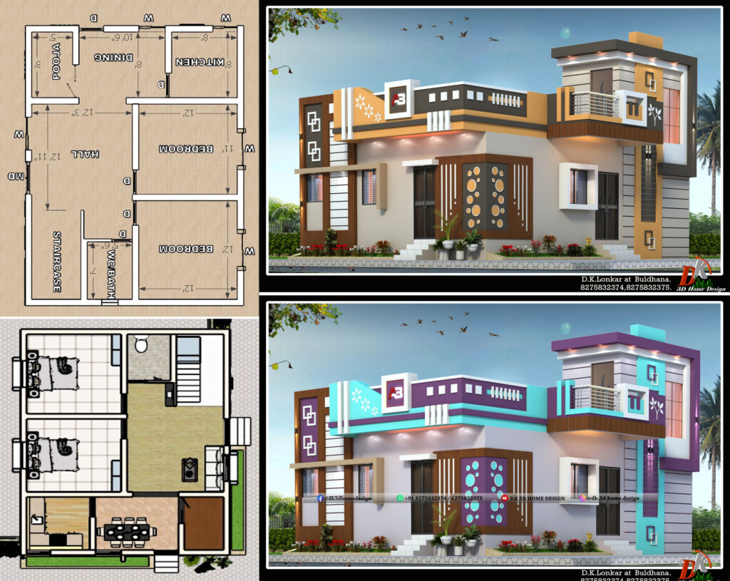 850 Sq Ft House Plan With 2 Bedrooms And Pooja Room With Vastu Shastra  - 850 SQ FT House Plan And Elevation