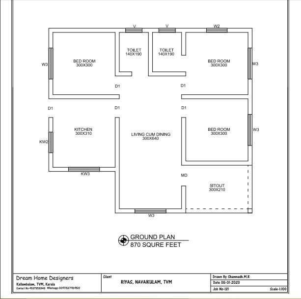 870 Sq Ft 3BHK Single Floor Low Budget House And Plan 13 Lacks Home  - 870 SQ FT House Plans