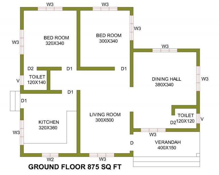 875 Sq Ft 2BHK Contemporary Style Home And Free Plan 13 Lacks Home  - 875 SQ FT House Plans 3 Bedroom