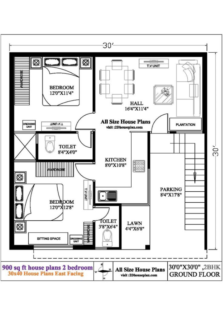 900 Sq Ft House Plans 2 Bedroom Best 2 30 X30 House Plans Unique  - 900 SQ FT House Plans With Car Parking