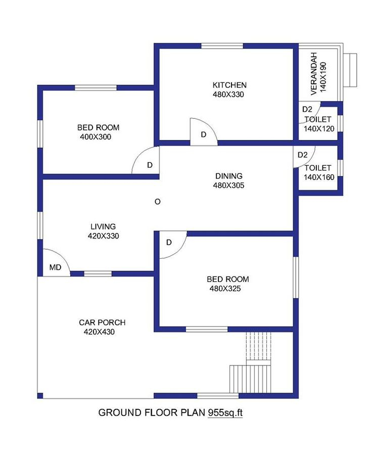 955 SQ FT SMALL HOME DESIGN Mastihomes Small House Design House  - 955 SQ FT House Plan