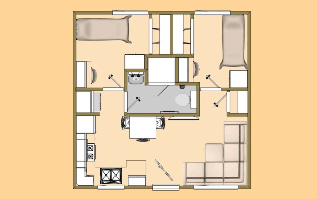 A 20 X 20 400 Sq Ft 2 Bedroom 3 4 Bath That Has It All Small House  - 400 SQ FT 2 Bedroom House Plans