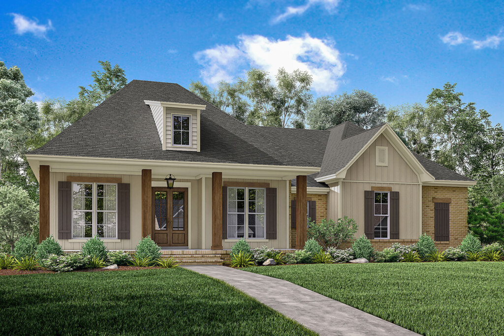 Acadian House Plan With Front Porch 1900 Sq Ft 3 Bedrooms - 1900 SQ FT House Plans With Bonus Room