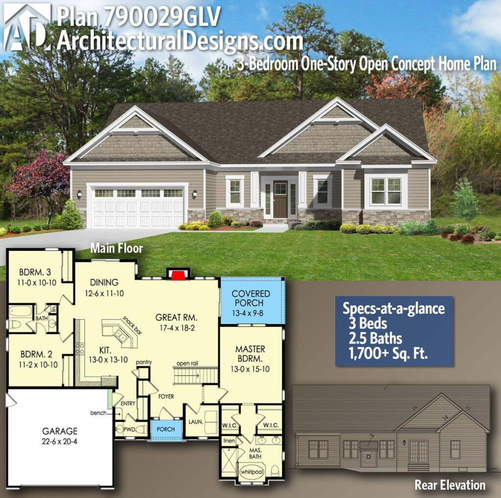 Architectural Designs Craftsman House Plan 790029GLV Gives You 3  - 1700 SQ FT House Plans With 3 Bedroom Open Concepts