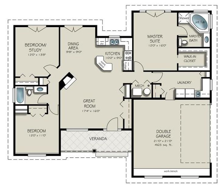 Average Square Footage Of A 4 Bedroom 2 Bath House Bedroom Poster - 1373 SQ FT 4 Bedroom 2 Bath House Floor Plans