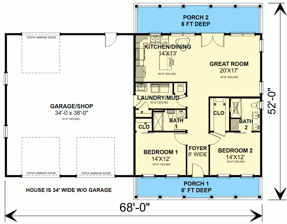 Barndominium Style 2 Bed House Plan With Nearly 1300 Square Feet Of  - 1300 SQ FT House Plans With Detached Garage Plans