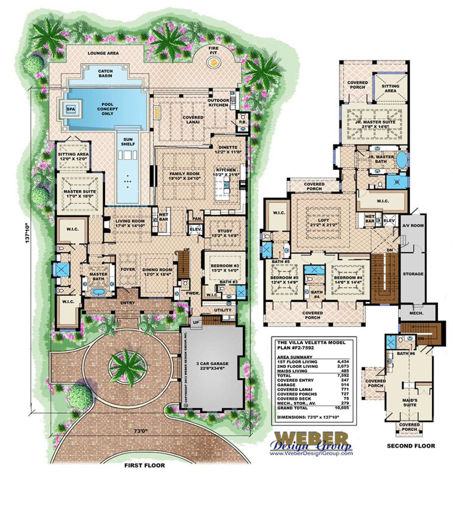 Beach House Plan Caribbean Island Mansion Home Floor Plan - 25 000 SQ FT House Plans