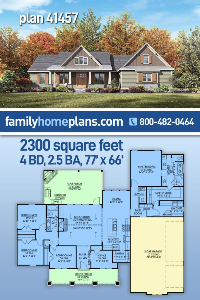 Bungalow Cottage Craftsman Style House Plan 41457 With 2300 Sq Ft 4  - 2300 SQ FT House Floor Plans Overlooking Lake